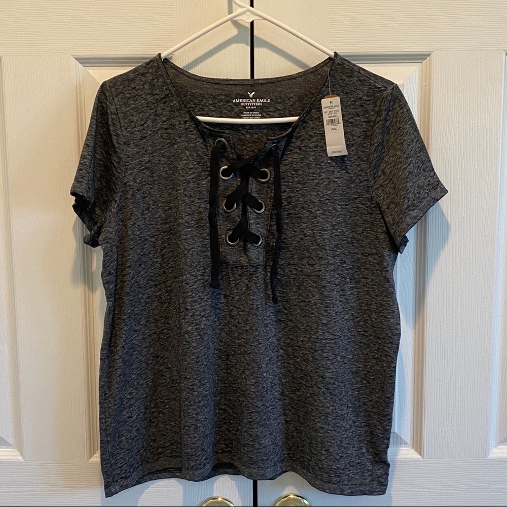 American Eagle Grey Tshirt with Lace Up detail